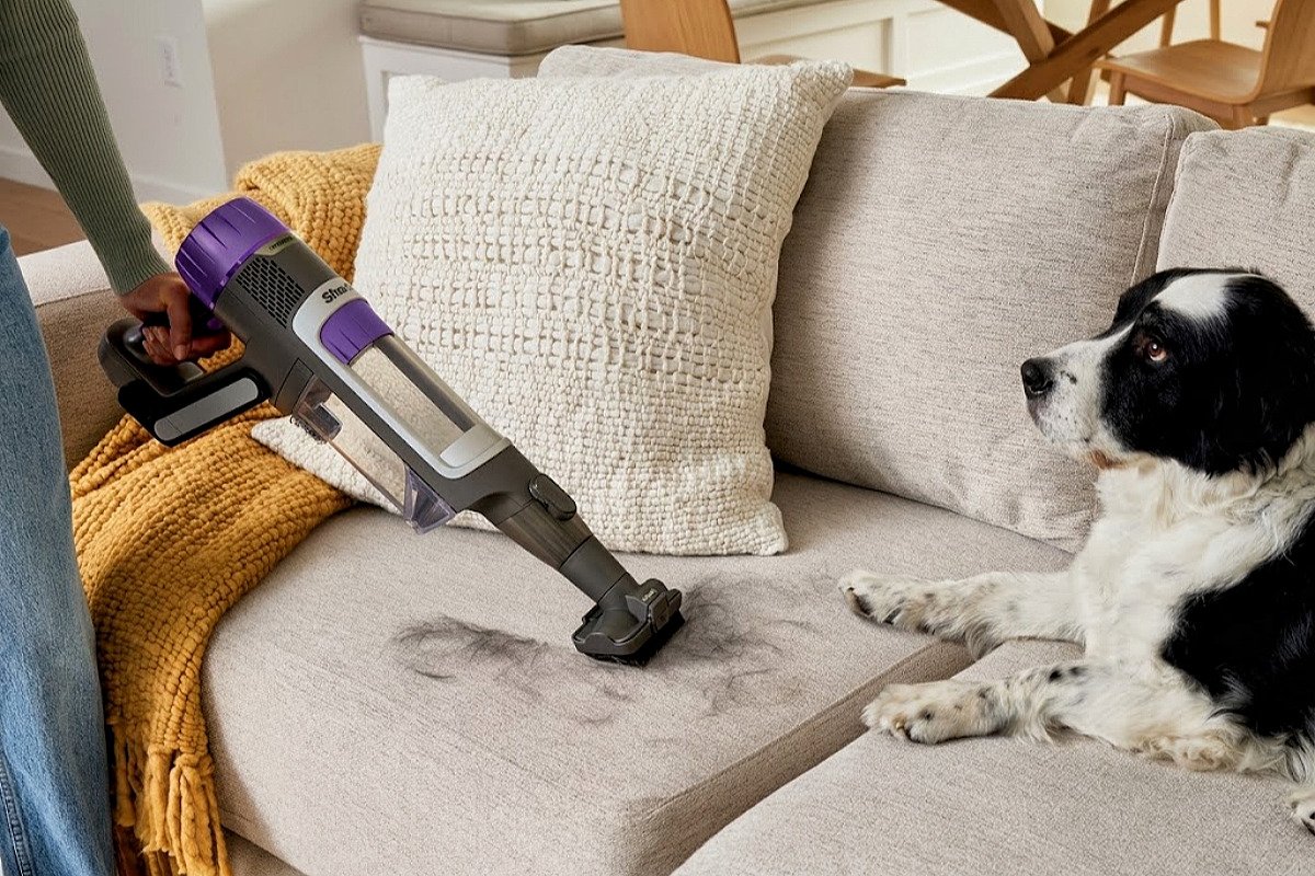Cordless vacuum with anti-tangle brushes for pet hair